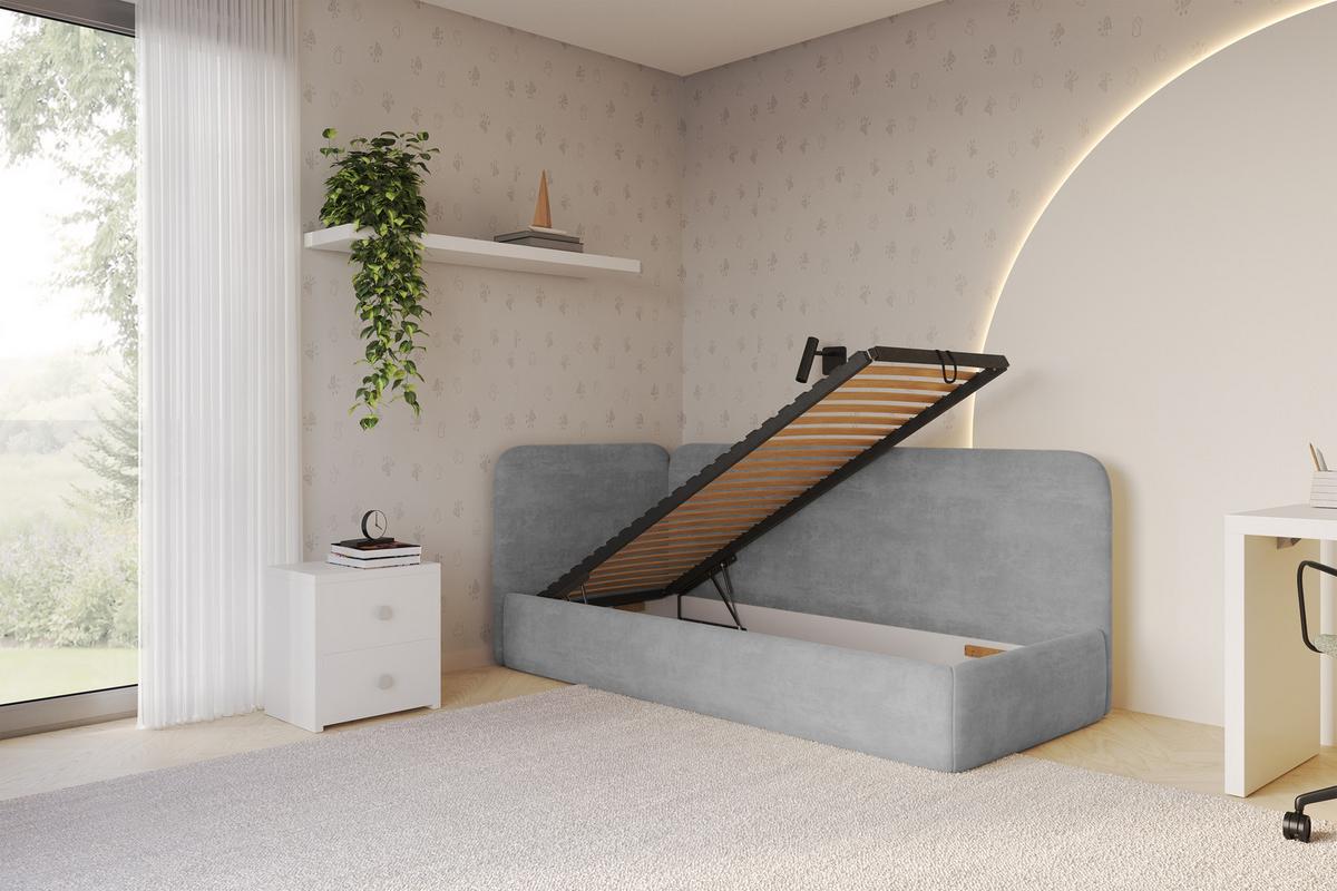 EINZELLBETT Jugendbett mit Bettkasten und Matratze H3/H4, Rechts - ELSY 90x200 Grau - Silberfarben, Holzwerkstoff/Textil (90/200cm) - ALTDECOR