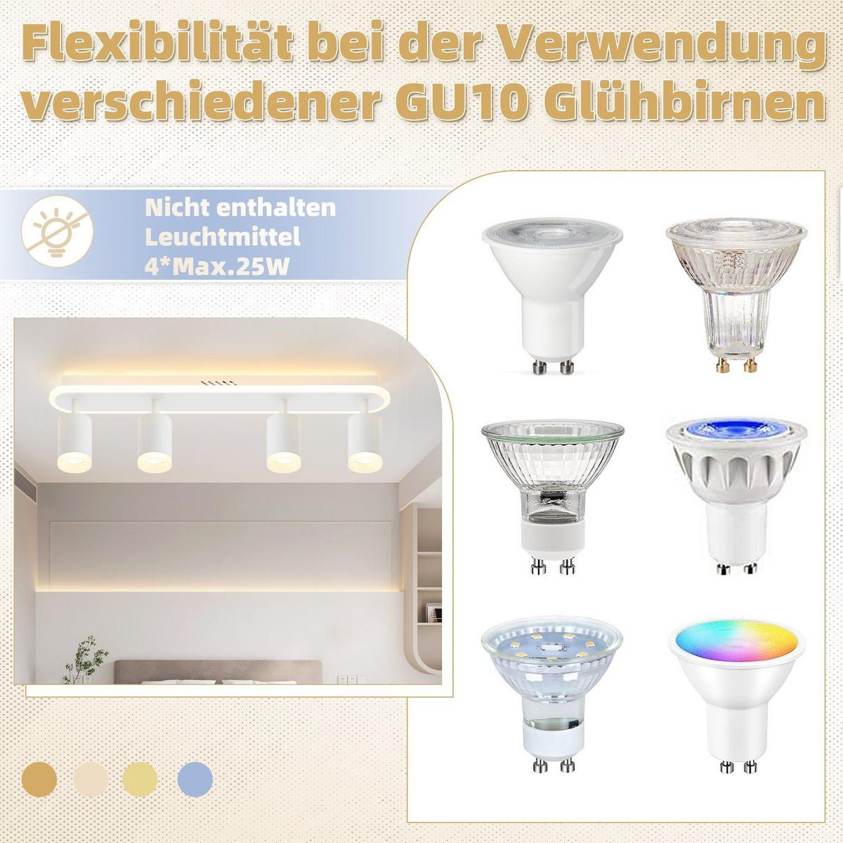 DECKENSTRAHLER Lichtelf 4-flammig 57/8/10 cm - Weiß, Metall (57/8/10cm) - Nettlife