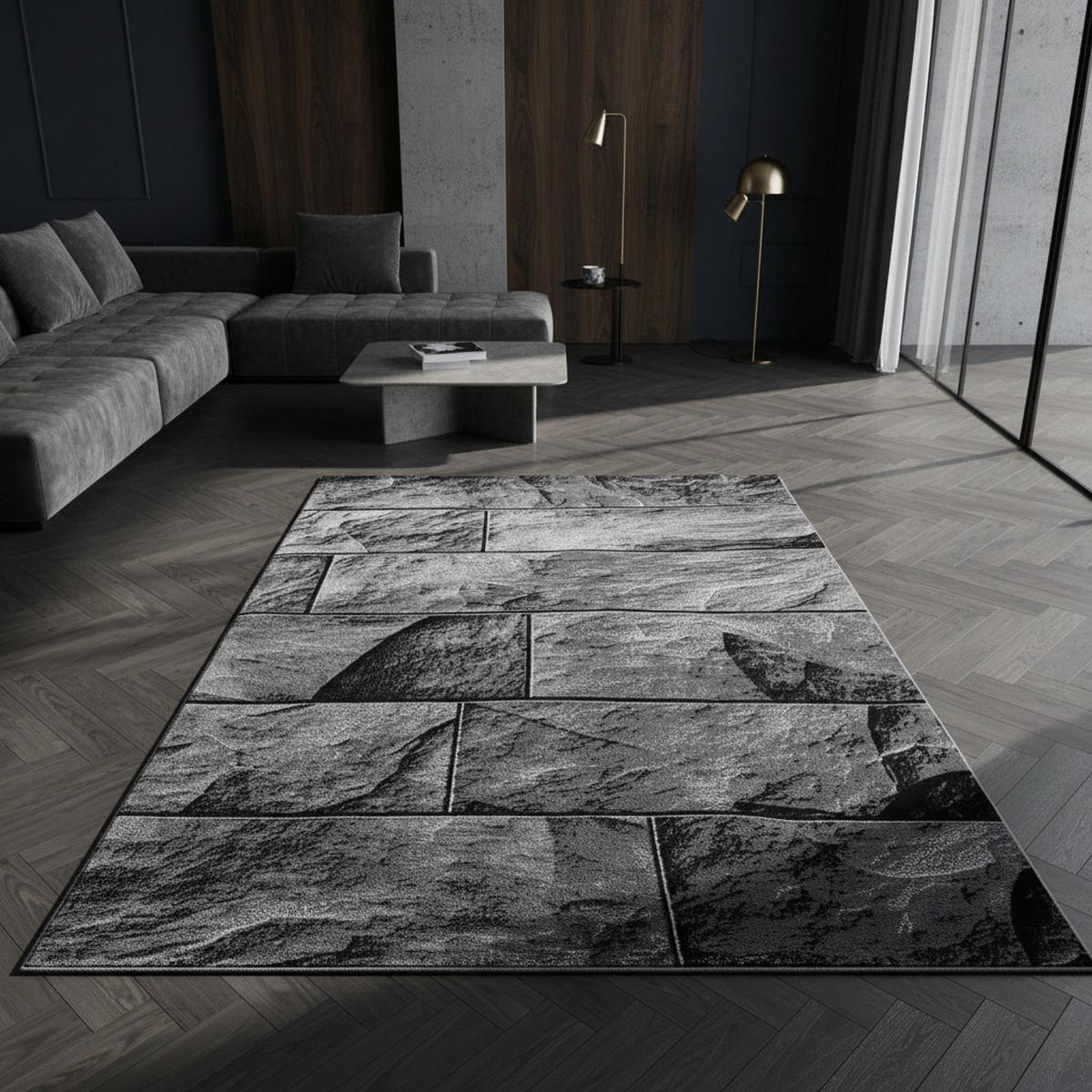 TEPPICH Kurzflor DRAU in Schwarz, in Steinoptik, 80 x 150 cm - Schwarz, Textil (150/80cm) - KADIMA DESIGN