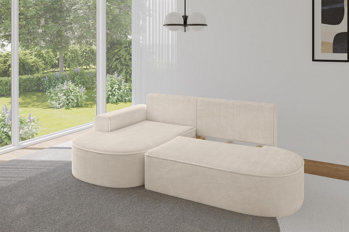 ECKSOFA mit Schlaffunktion und Bettkasten Ottomane Links MARI-L1-S - 283x167x73 cm Beige Cord - Cognac/Schwarz, Holzwerkstoff/Kunststoff (283/167cm) - ALTDECOR