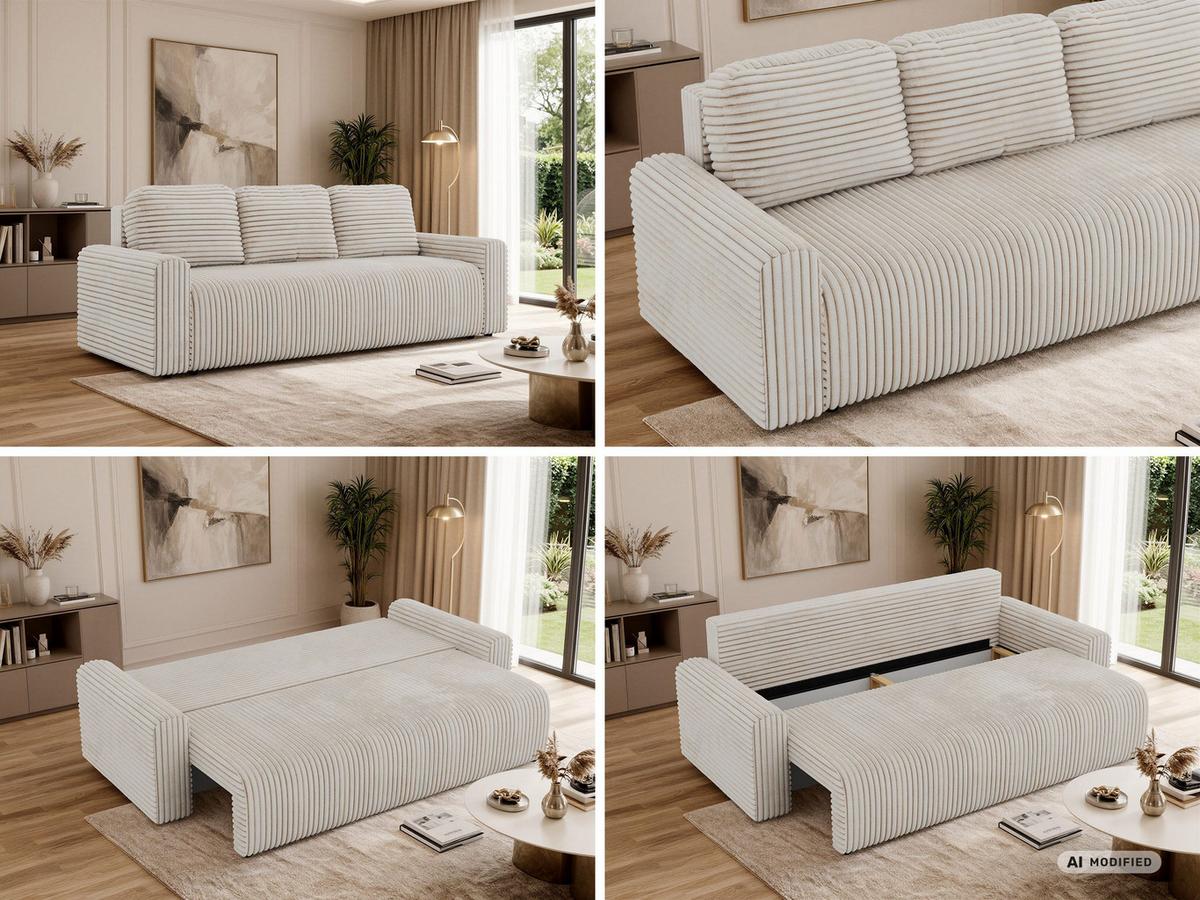 3-SITZER-SOFA NESSARO - Beige Cord - Beige/Schwarz, Kunststoff/Textil (243/92/90cm) - MKS