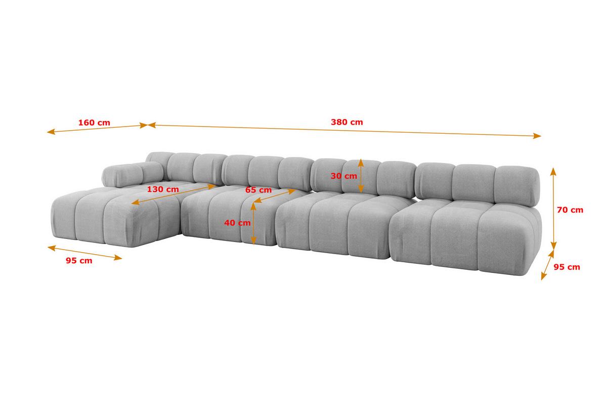ECKSOFA modulares Sofa Razon-L3 - 380x160x70 cm Hellgrau Velours - Hellgrau, Holzwerkstoff/Textil (380/160cm) - ALTDECOR