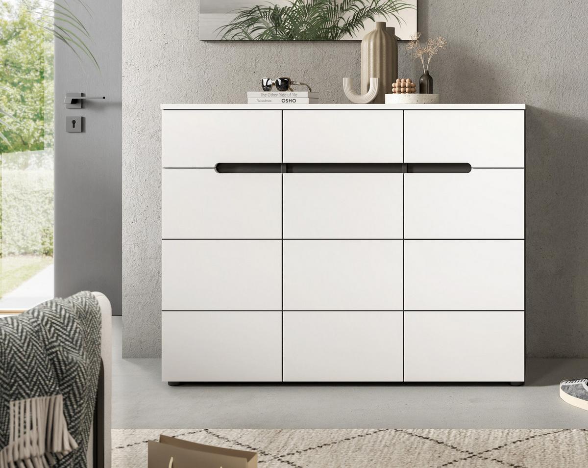 SCHUHKOMMODE weiß, grau, Flurkommode 120 x 94 cm mit Soft-Close, Cooper - Schwarz/Weiß, Holzwerkstoff/Kunststoff (120/94/37cm) - Inn.Furn
