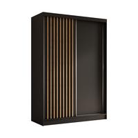 KLEIDERSCHRANK mit furnierten Schiebetüren und Aluminium-Leisten - LABELO - 150 cm Schwarz+Schwarz+Artisan - Schwarz/Eiche Artisan, Holzwerkstoff (150/216/61cm) - ALTDECOR