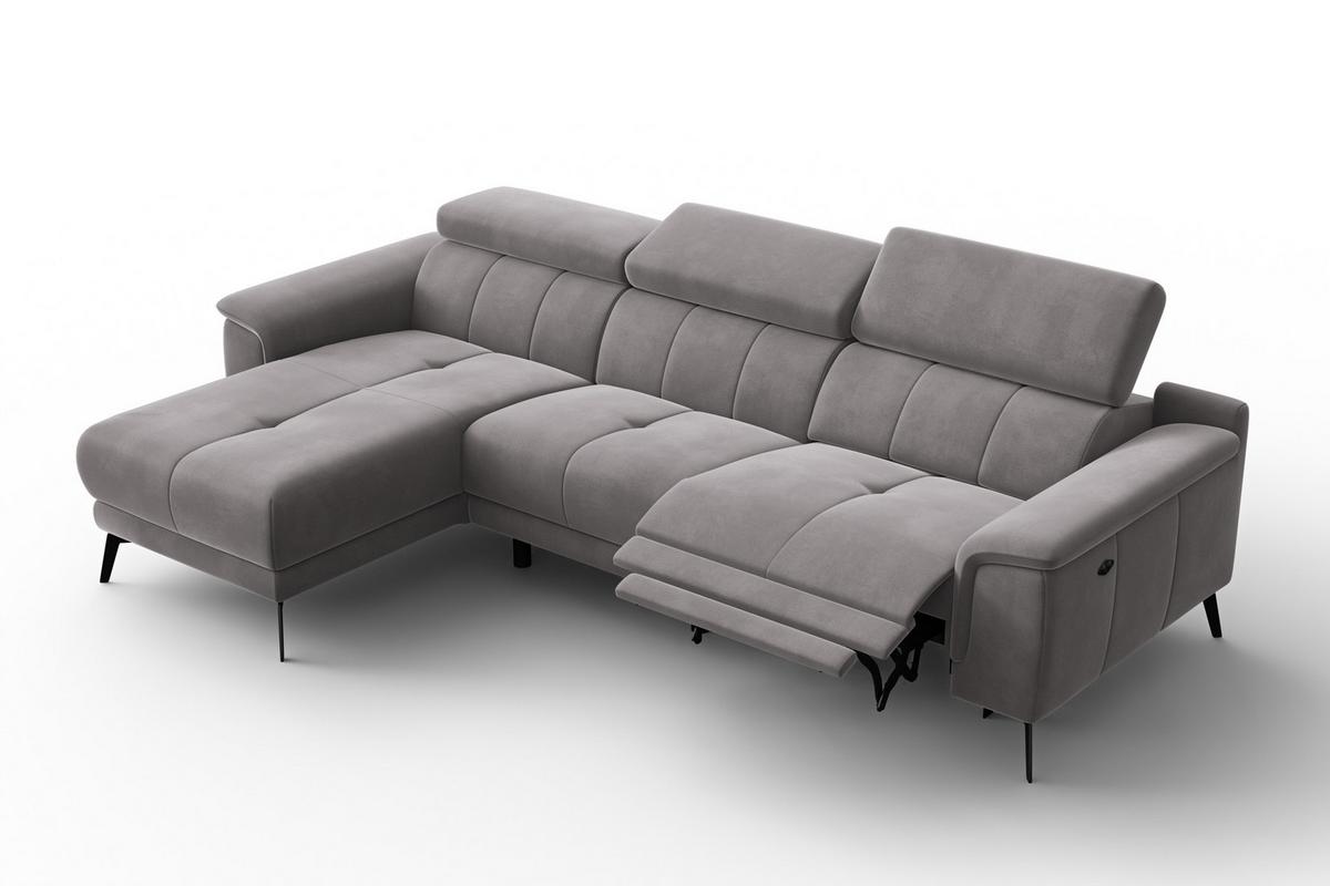 ECKSOFA FIERO 4-Sitzer LINKS, Dunkelgrauer Veloursstoff - Dunkelgrau/Schwarz, Holz/Textil (288/170cm) - Courtois Laville