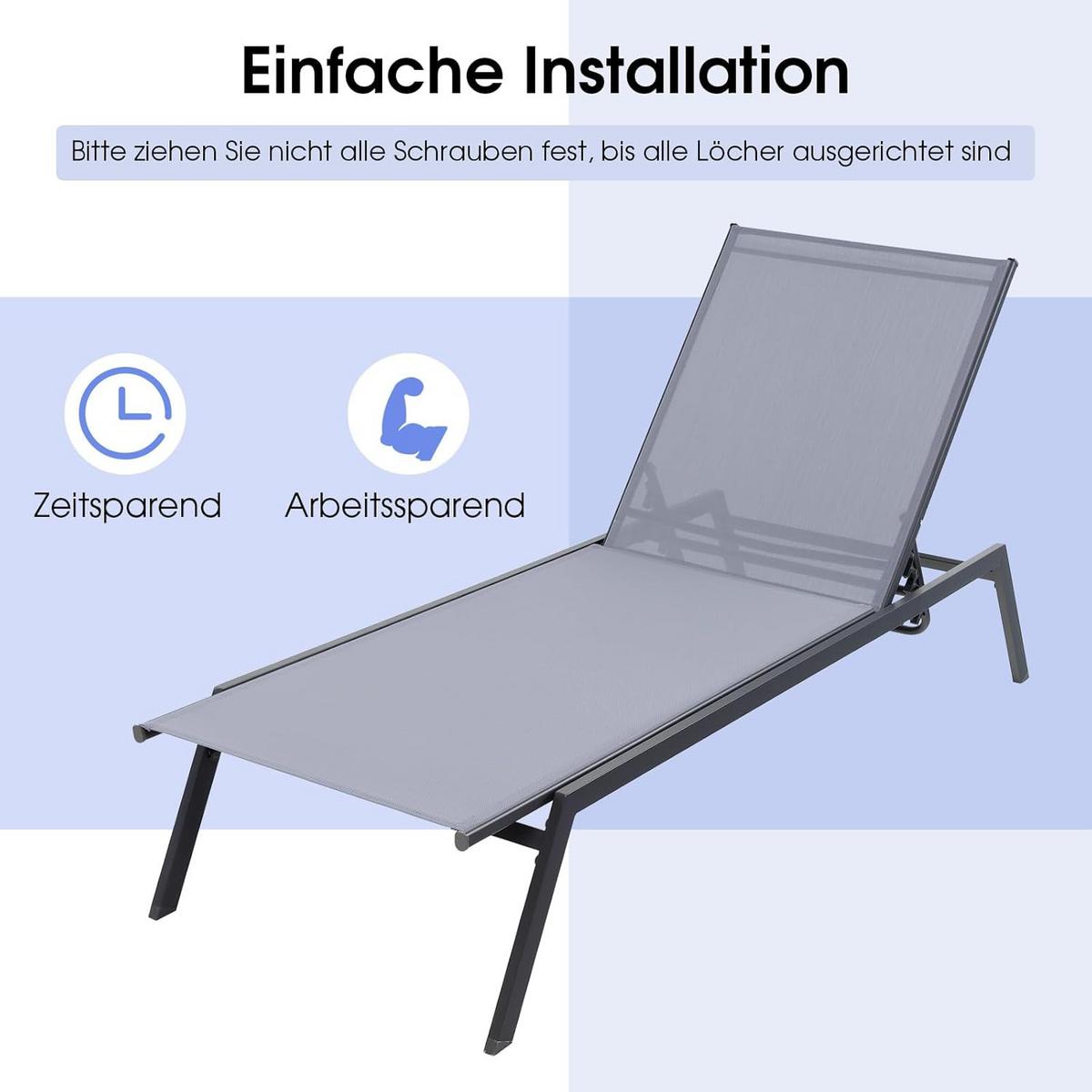 GARTENLIEGE Grau - Grau, Textil (199.5/35/70cm) - COSTWAY