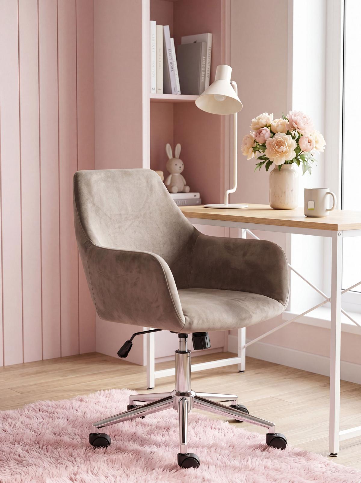 BÜROSTUHL Samtstoff Taupe Wellston - Taupe, Textil/Metall (55/80/55cm) - Beliani