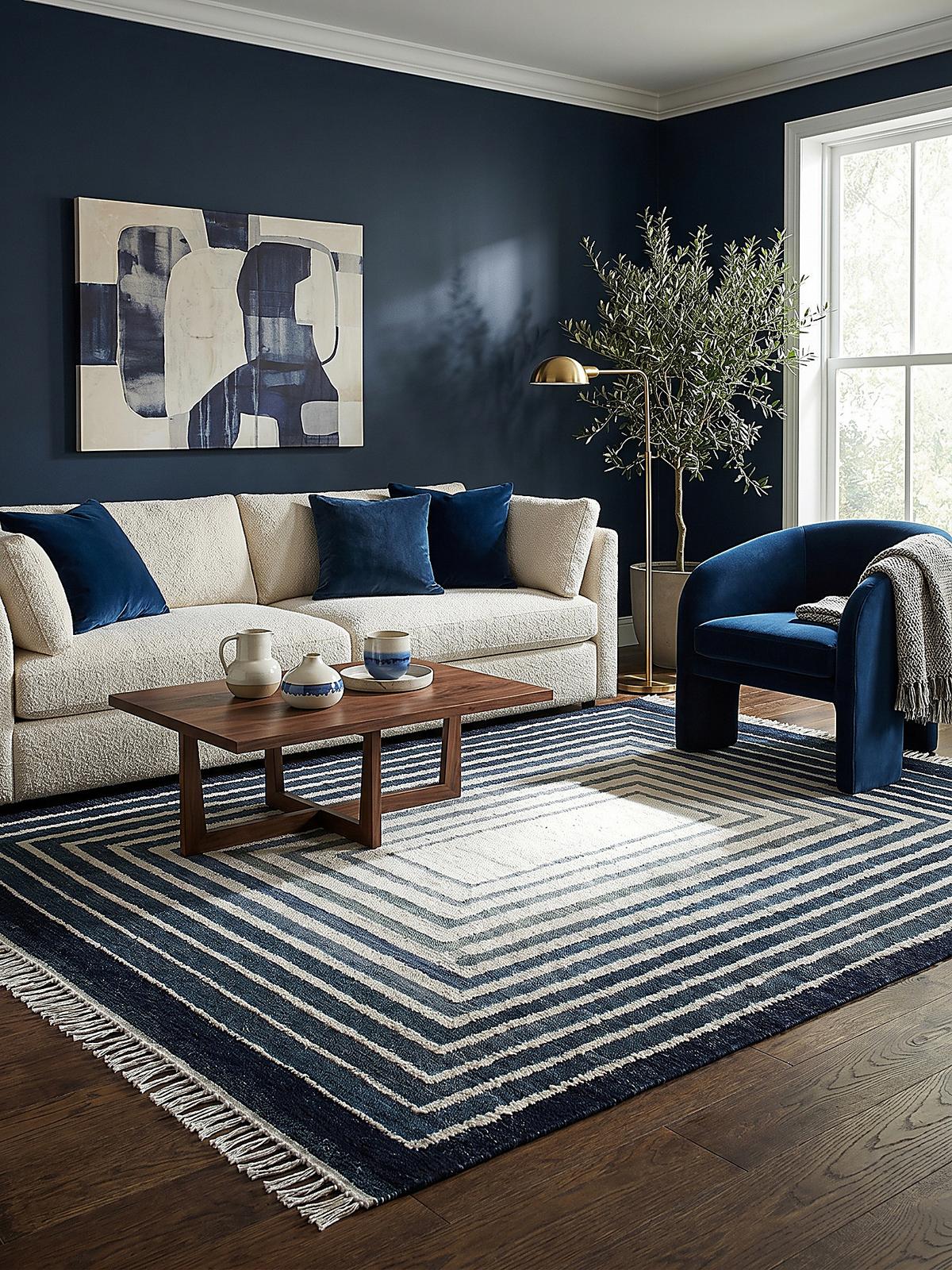 WOLLTEPPICH handgewebt FROND, geometrisch, Blau, 200 x 300 cm - Blau, Textil (300/200cm) - KADIMA DESIGN