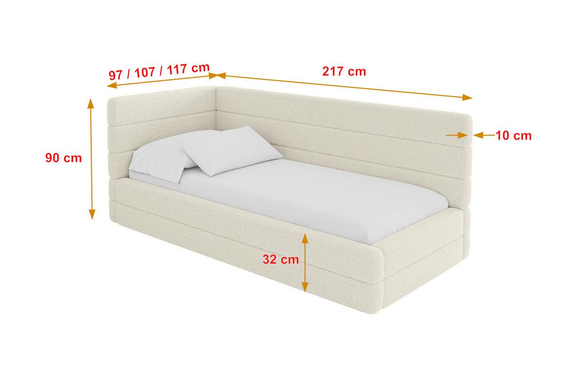 EINZELLBETT Jugendbett mit Bettkasten, Rechts - BEMY 100x200 Beige - Perlmutt, Holzwerkstoff/Textil (100/200cm) - ALTDECOR