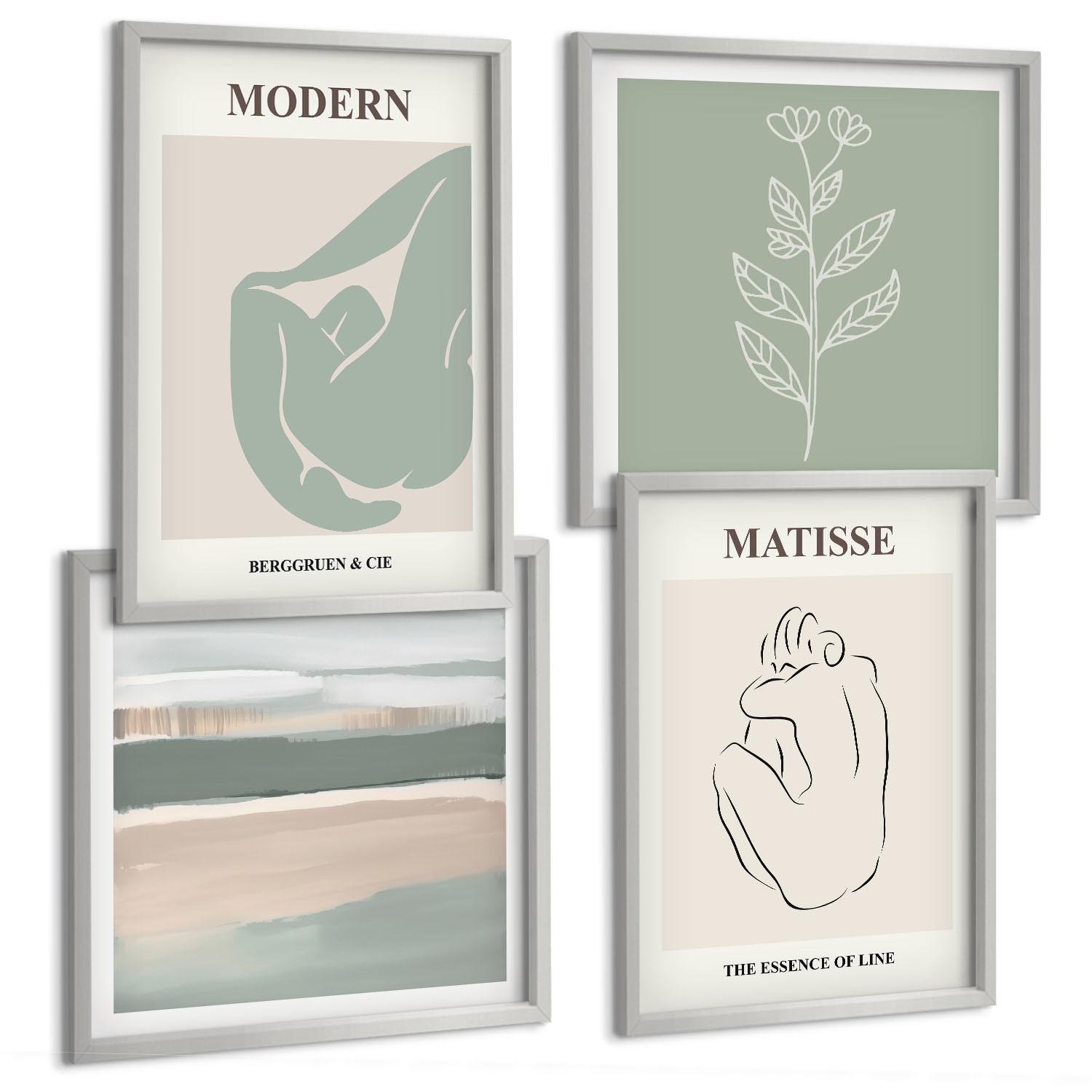 BILDER SET 4er Set - 50x50 cm & 40x60 cm Silberner Rahmen - Abstrakte Pflanzenformen - Silberfarben, Kunststoff (50/50cm) - TULUP