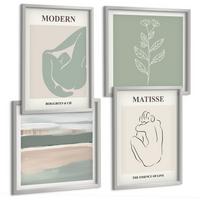 BILDER SET 4er Set - 50x50 cm & 40x60 cm Silberner Rahmen - Abstrakte Pflanzenformen - Silberfarben, Kunststoff (50/50cm) - TULUP