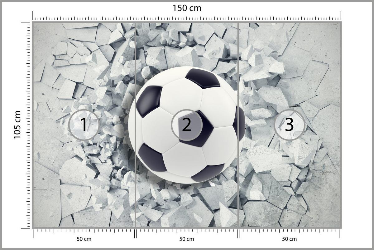 FOTOTAPETE für Kinderzimmer Fußball Riss Graue Wand Dynamik Sport 150x105 - Schwarz/Weiß, Papier (150/105cm) - Muralo