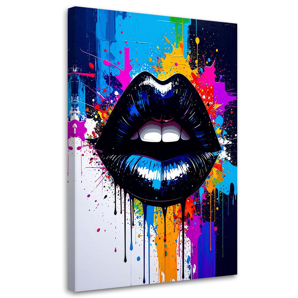 LEINWANDBILD Abstrakt schwarze Lippen Farbe 70x100cm - Multicolor, Textil (70/100cm) - Feeby