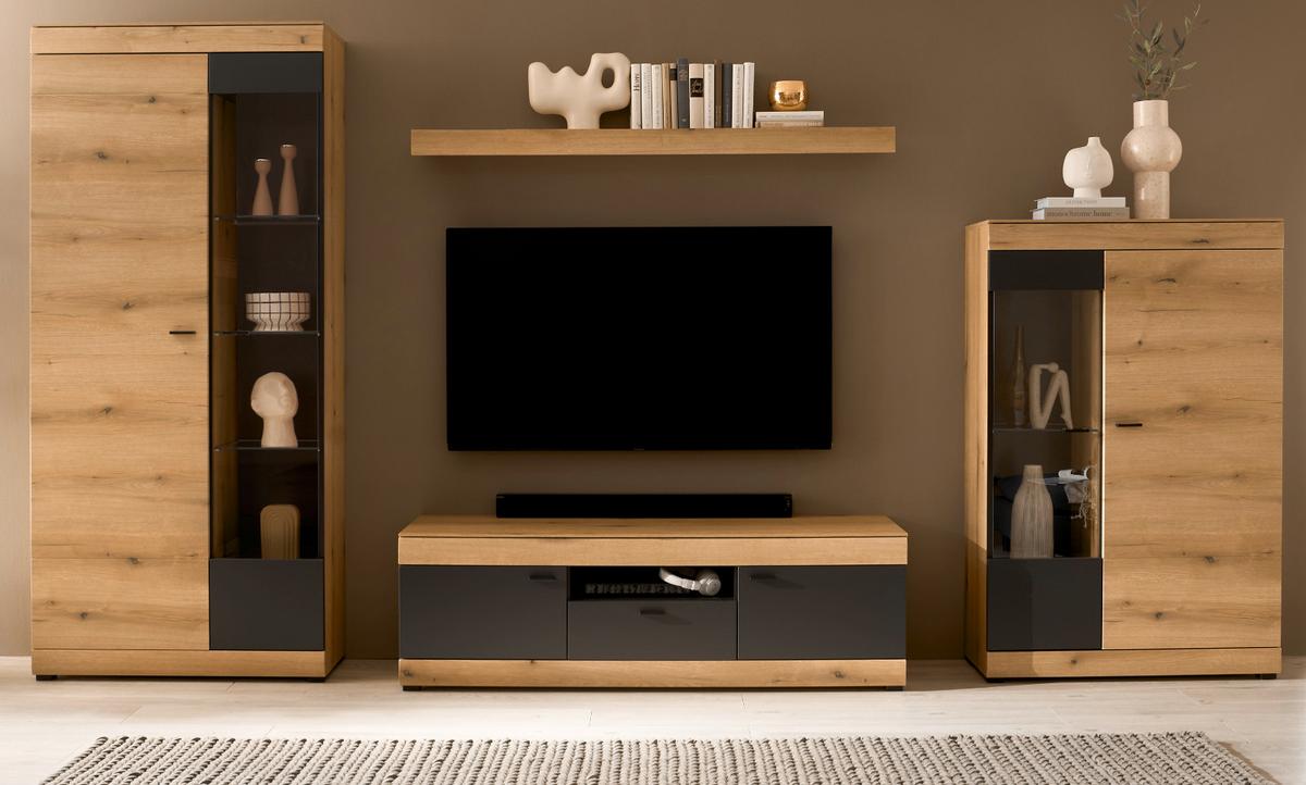 TV-LOWBOARD in Eiche, grau 150 cm, TV Unterschrank mit Soft-Close - Kaschmir/Eichefarben, Holzwerkstoff/Kunststoff (150/484/45cm) - Furn.Design