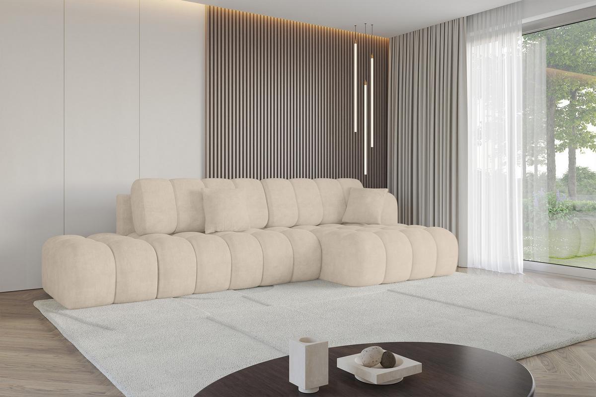 ECKSOFA mit Schlaffunktion Ottomane RECHTS OLEA-L2 321x164x75 Beige Velours - Sandfarben/Schwarz, Holzwerkstoff/Kunststoff (164/321cm) - ALTDECOR