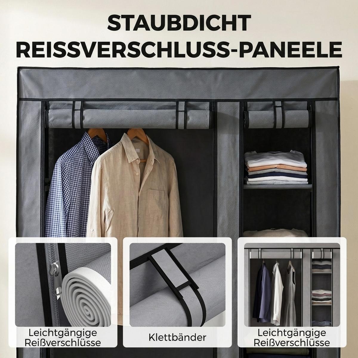 KLEIDERSCHRANK Vliesstoff Stahl Grau - Grau, Textil/Metall (45/175/110cm) - HOMCOM
