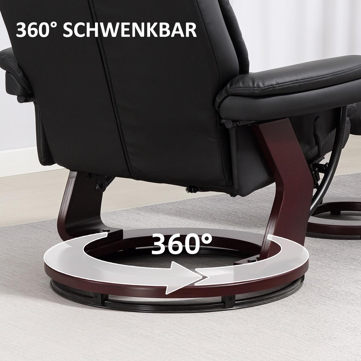 RELAXSESSEL mit Hocker drehbarer Fernsehsessel mit Liegefunktion Taschenfeder - Schwarz, Kunststoff (83/107/86cm) - HOMCOM