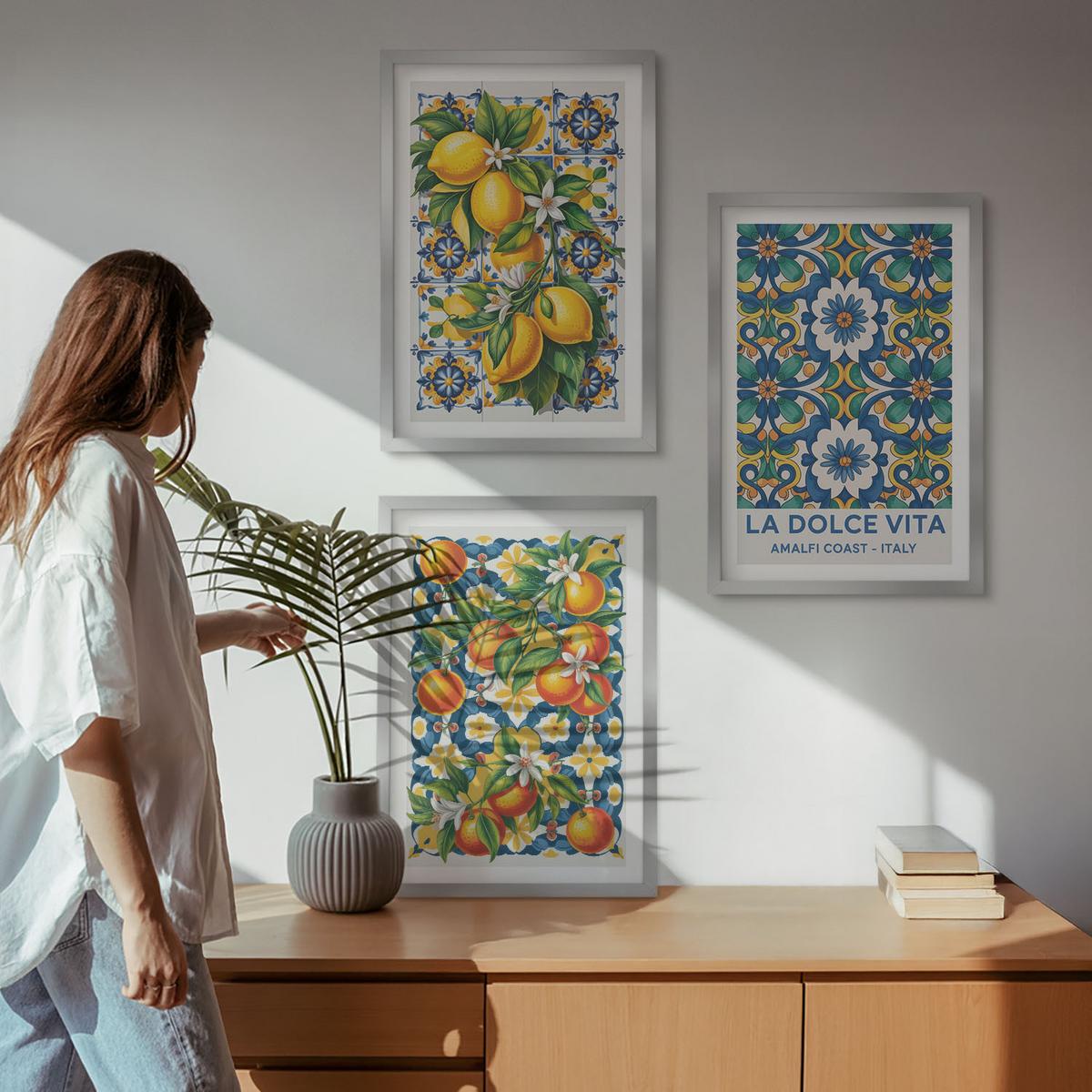 BILDER SET 3er Set - 40x60 cm Silberner Rahmen - Zitrusfarbene abstrakte - Silberfarben, Kunststoff (40/60cm) - TULUP