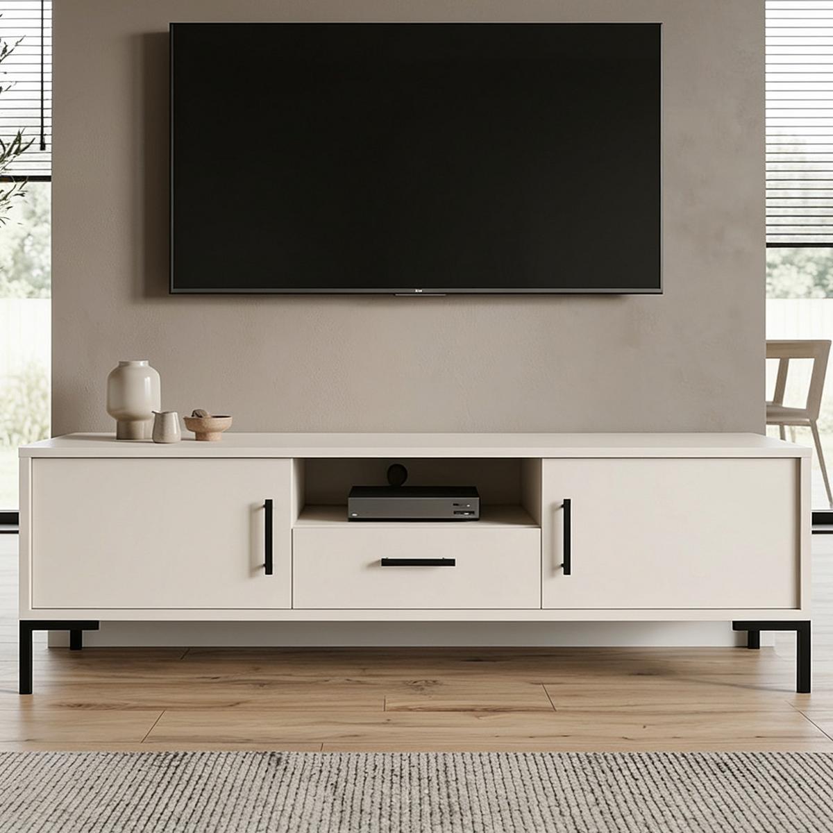 LOWBOARD Selena mit 2 Türen und Schublade, Metallfüße, Selbstschließer, Kaschmir, 150 cm - Kaschmir/Schwarz, Holzwerkstoff/Metall (150/47/40cm) - Beautysofa