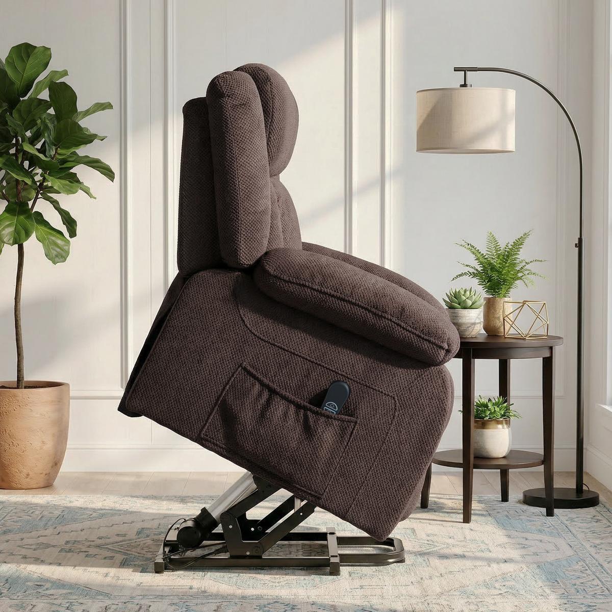 FERNSEHSESSEL-MIT-AUFSTEHHILFE Polyester Stahl Braun - Blau/Schwarz, Textil/Metall (92/105/94cm) - HOMCOM