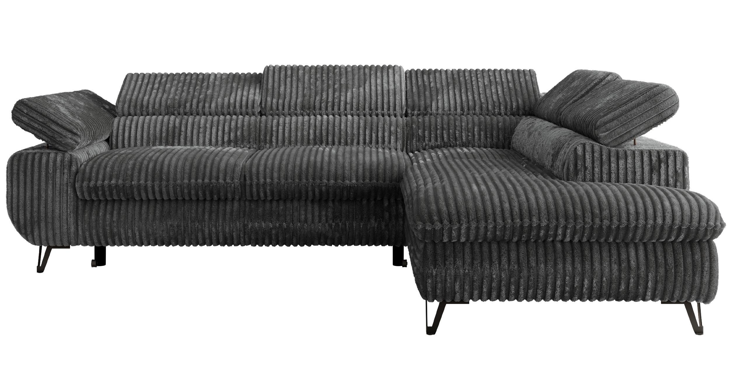 ECKSOFA PABLO L Dunkelgrau Cord - Rechts Seite mit T25 Topper - Dunkelgrau/Schwarz, Textil/Metall (273/208cm) - MKS