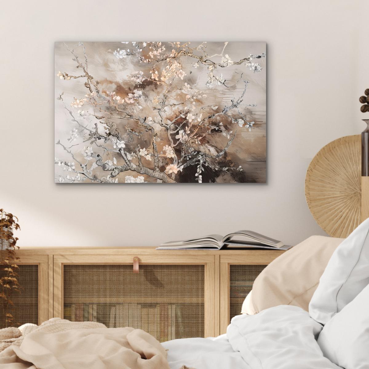 METALLBILD Mandelblüte - Kunst - Van Gogh - Beige - Abstrakt Wandbild 60x40 cm - Braun, Metall (60/40cm) - MuchoWow