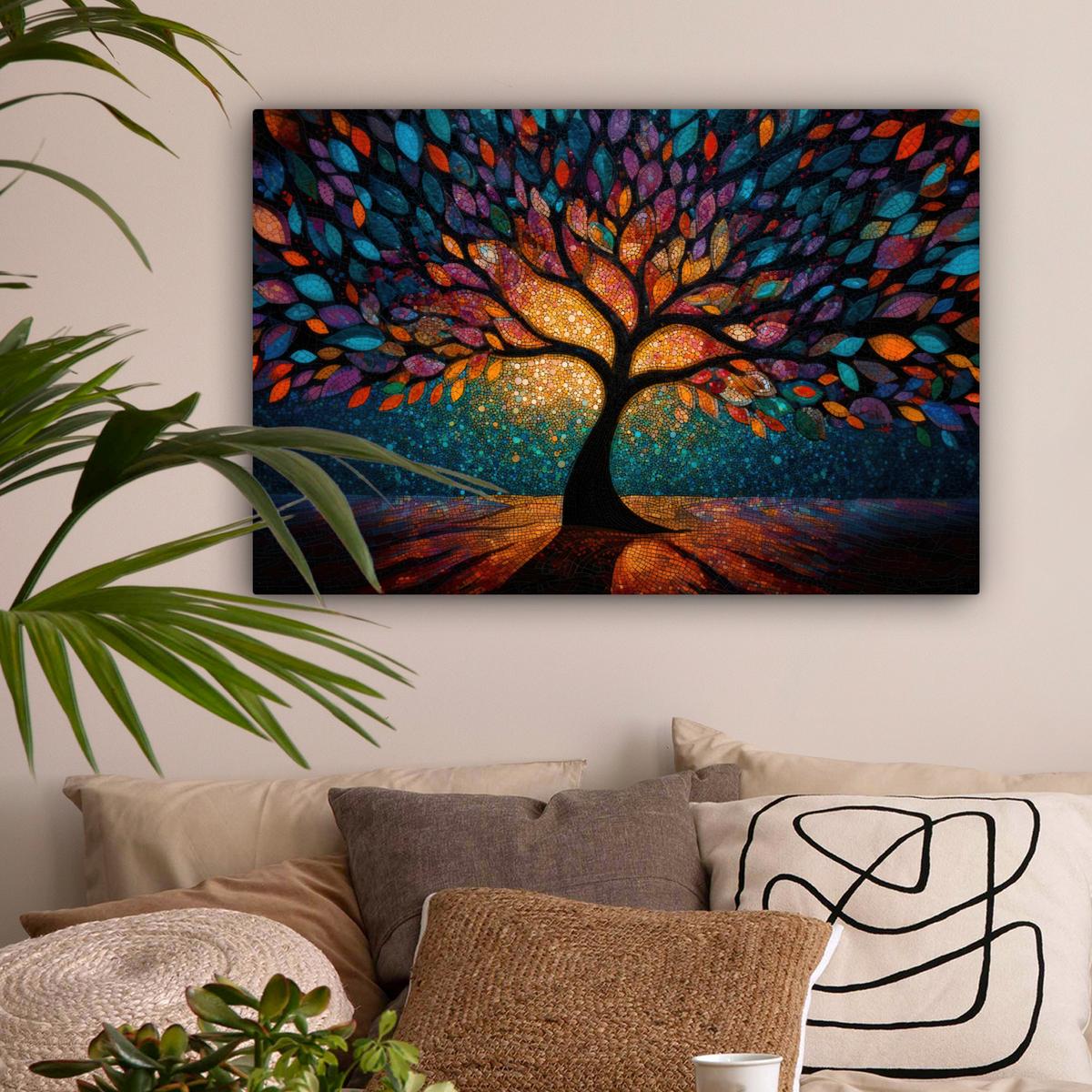 LEINWANDBILD Mosaik - Bunt - Baum - Äste Gemälde 60x40 cm - Multicolor, Textil (60/40cm) - MuchoWow