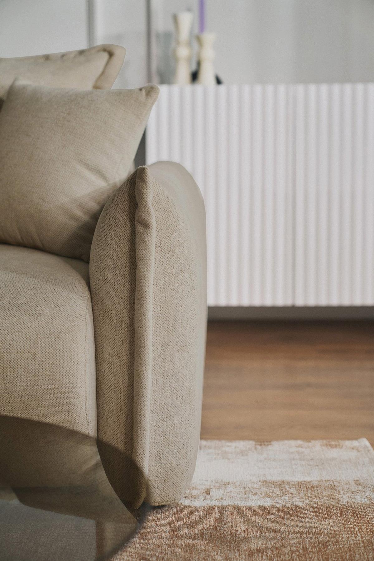 ECKSOFA Cushi Beige-Chenille - Beige/Schwarz, Kunststoff/Textil (252/183cm) - Selsey