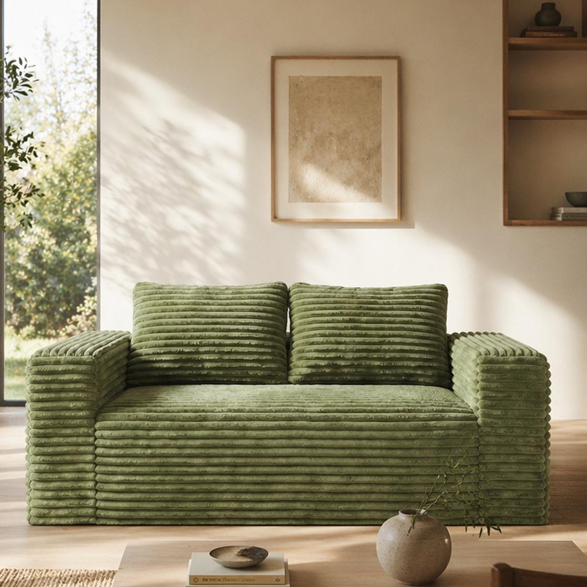 2-SITZER SOFA 160cm Cord-Sofa Bodensofa ohne Montage - Grün, Textil (160/58/88cm) - Urban Meuble