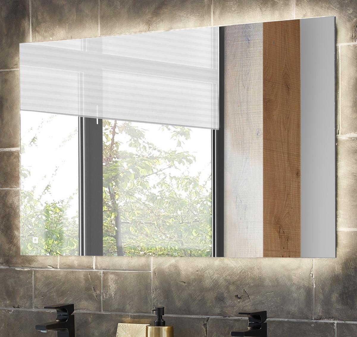 BADSPIEGEL mit LED Beleuchtung und Touchschalter, Wandspiegel 100 cm - Grau, Glas (100/65/3cm) - Furn.Design