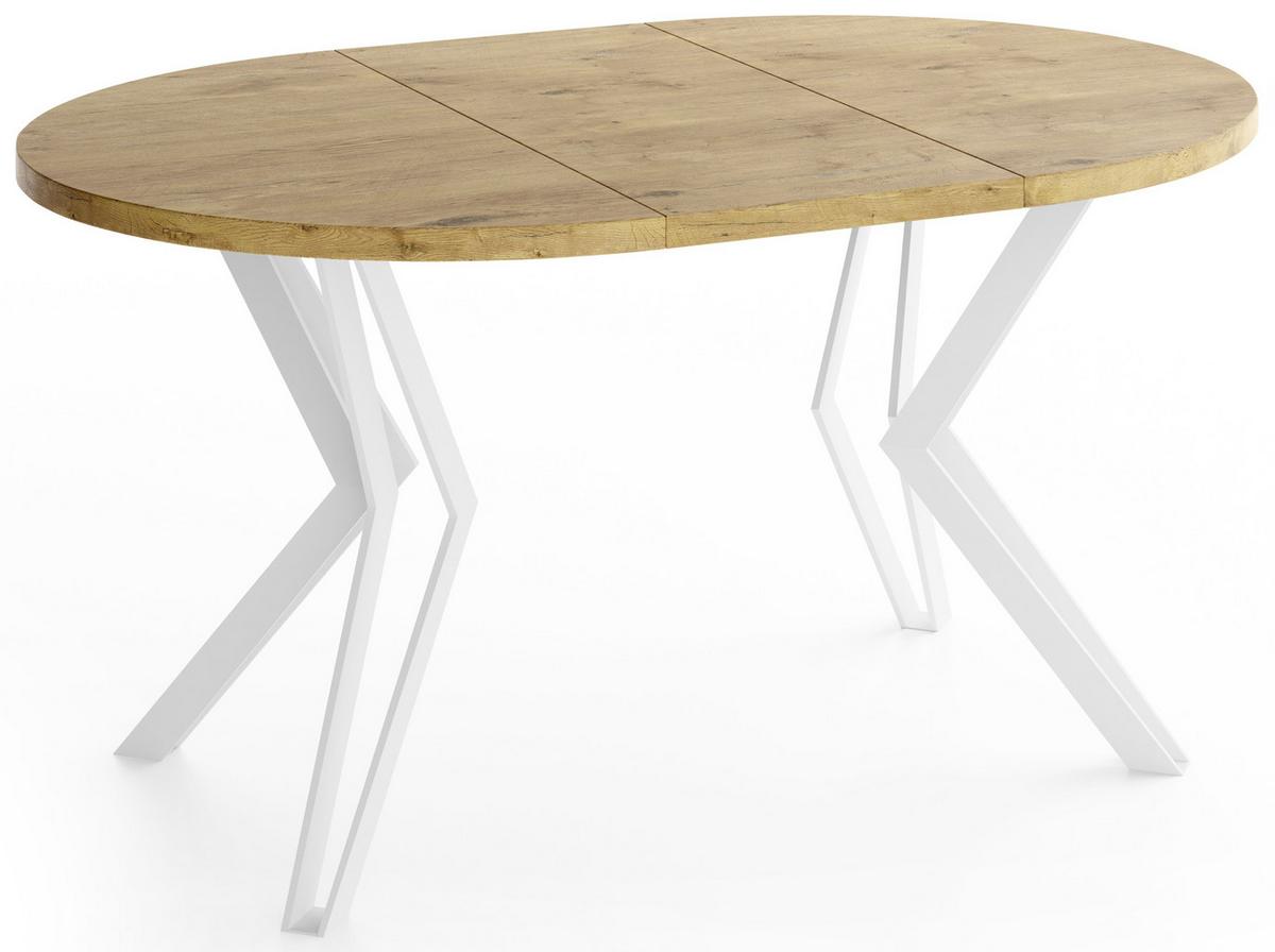 ESSTISCH Austin runder ausziehbarer, Lancelot Eiche 120-200/100/76 cm - Eichefarben/Weiß, Holzwerkstoff/Metall (120/200/76cm) - WFL GROUP