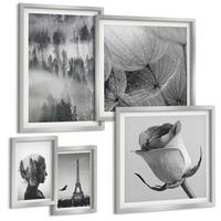 BILDER SET 5er Set - 50x50 cm & 20x30 cm & 40x60 cm Silberner Rahmen - Zitrusbäume in einem sonnigen Garten - Silberfarben, Kunststoff (40/60cm) - TULUP