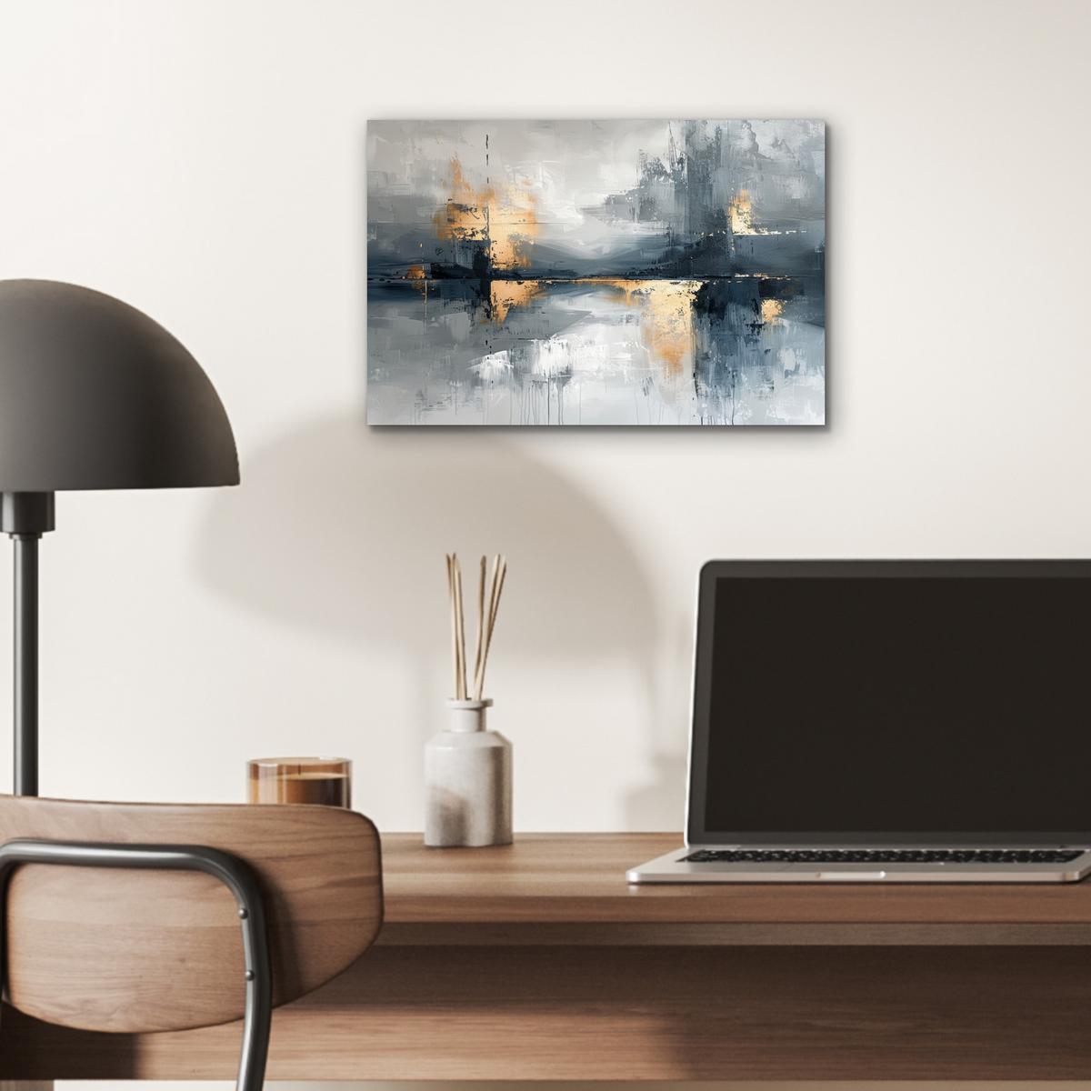 METALLBILD Kunst - Grau - Gold - Abstrakt 30x20 cm - Dunkelgrau, Metall (30/20cm) - MuchoWow