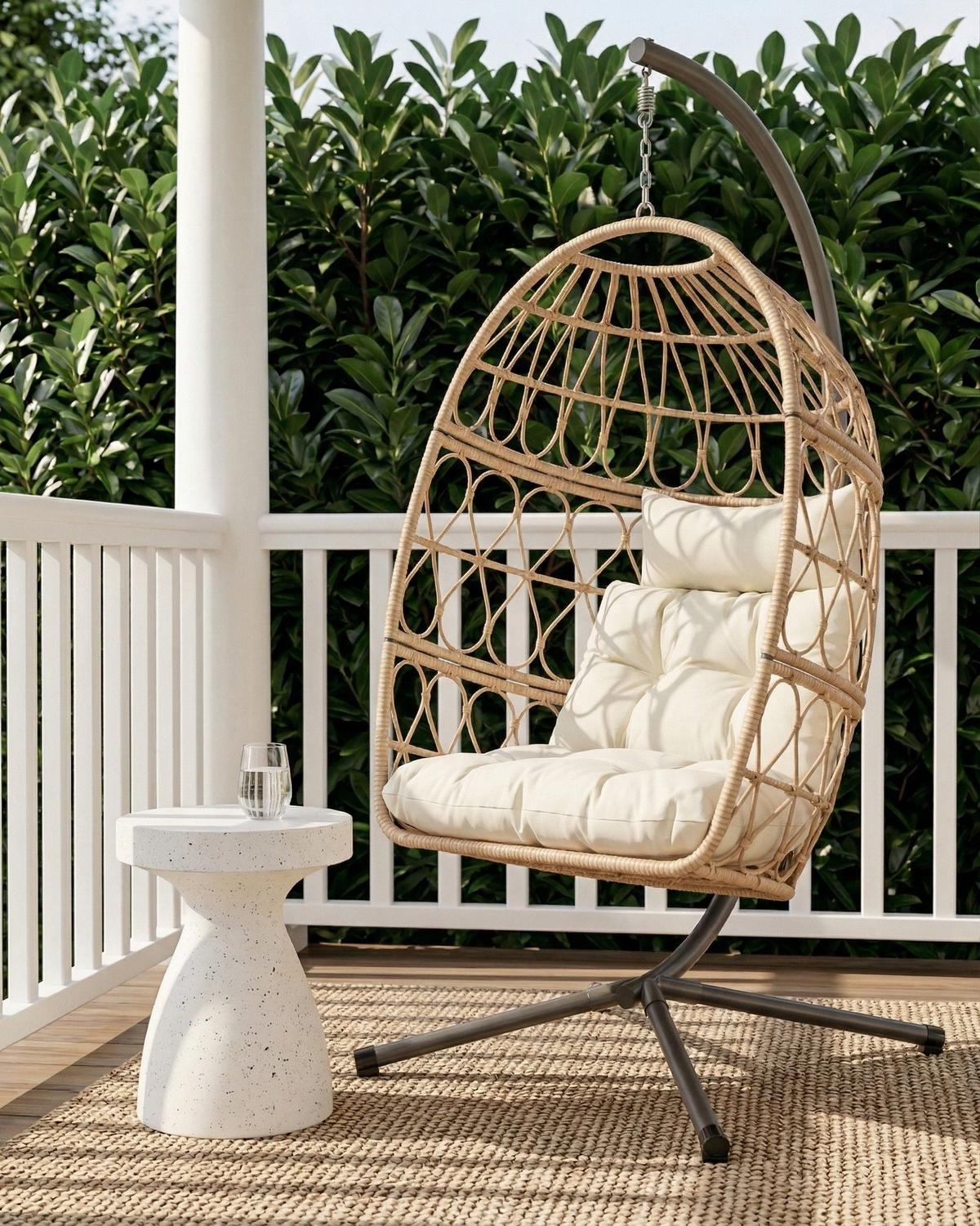 HÄNGESESSEL mit Gestell Metall Naturfarben Montalcino - Naturfarben, Textil (102/195/105cm) - Beliani
