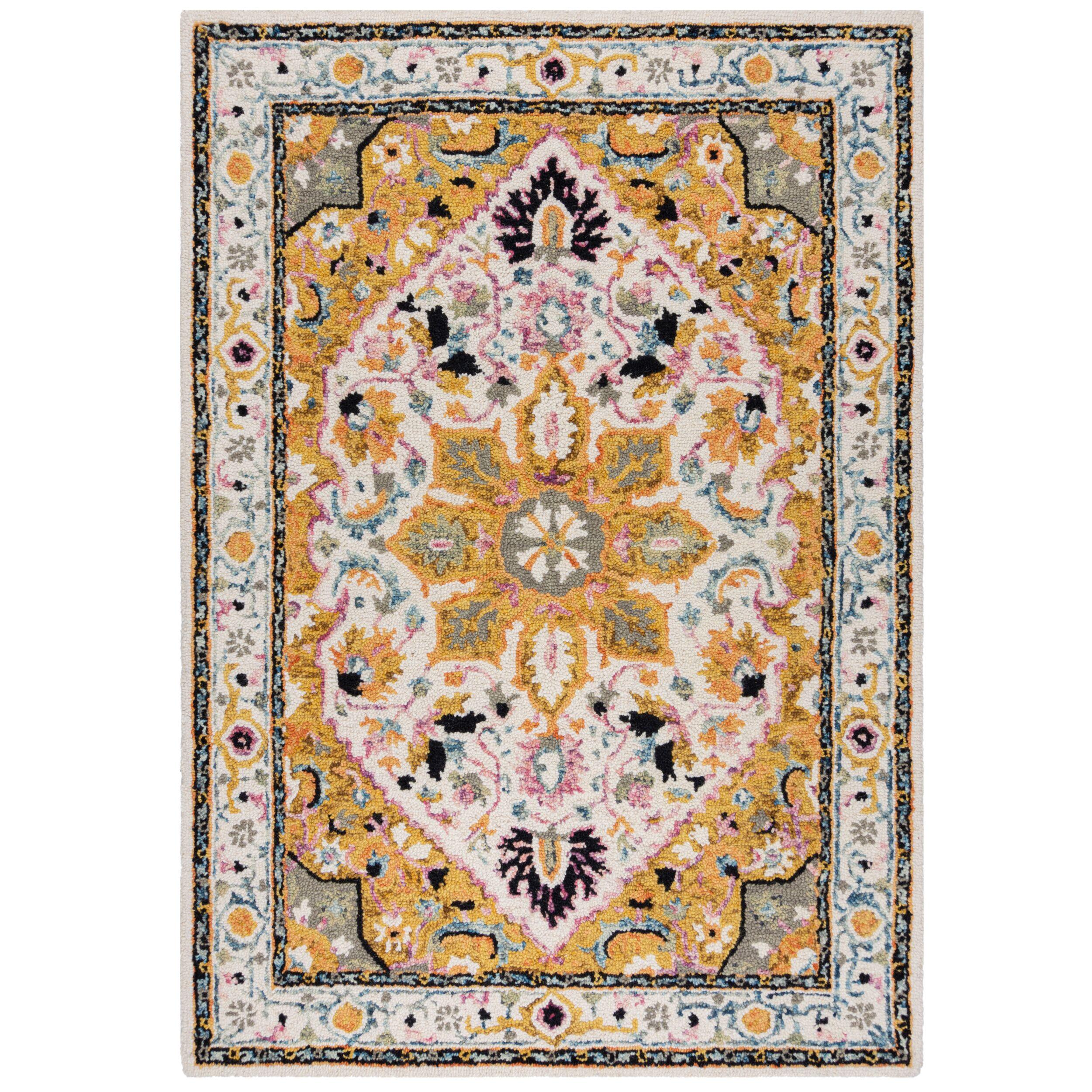 WOLLTEPPICH SOAR, klassisch-floral, Gelb-Grau, 160 x 230 cm - Gelb, Textil (160/230cm) - KADIMA DESIGN