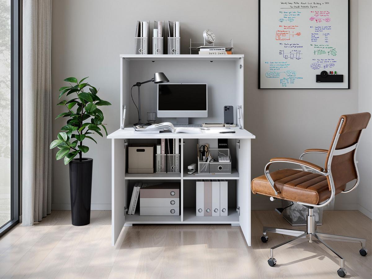 KOMMODE / SCHREIBTISCH Vera 90 mit LED Beleuchtung - Weiß Hochglanz/Alufarben, Holzwerkstoff/Kunststoff (90/126/42cm) - MIRJAN24