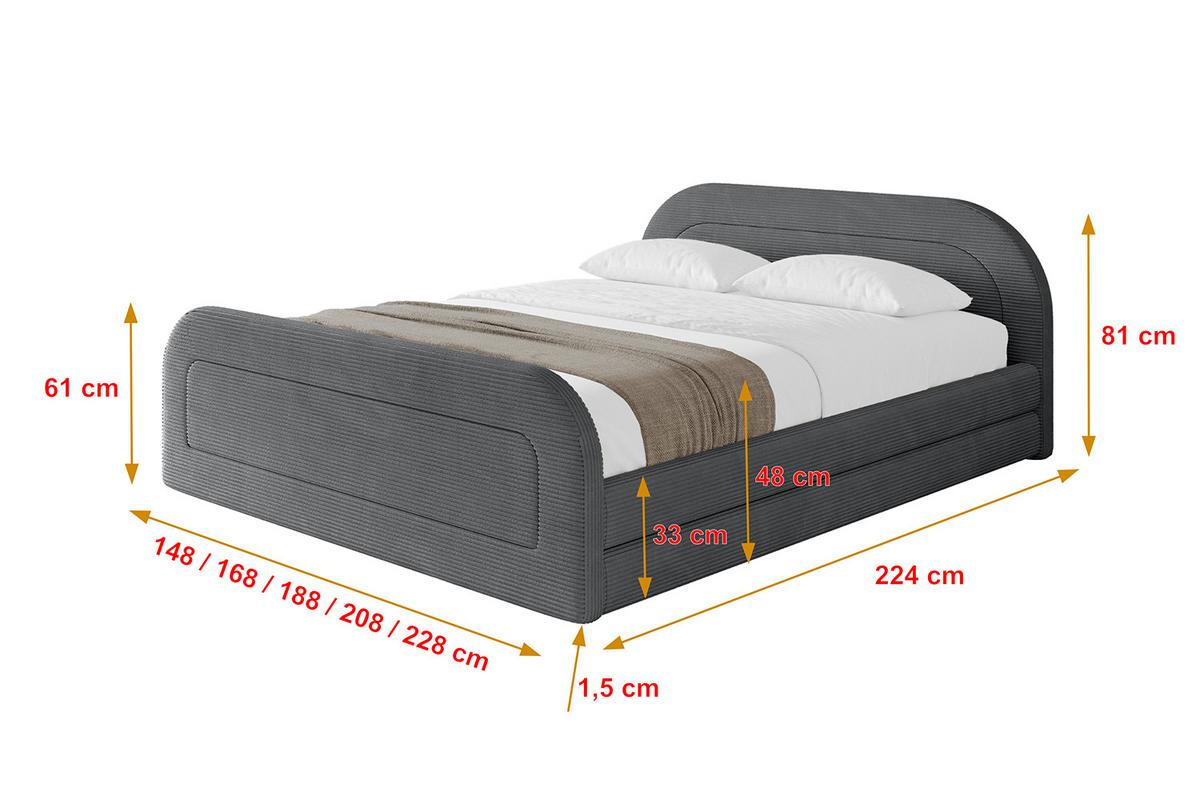 POLSTERBETT mit Bettkasten, Fußteil und Lattenrost, Boxbett ohne Matratze - LERIS-v1-Z 180x200 Dunkelgrau - Anthrazit, Holzwerkstoff/Textil (180/200cm) - ALTDECOR