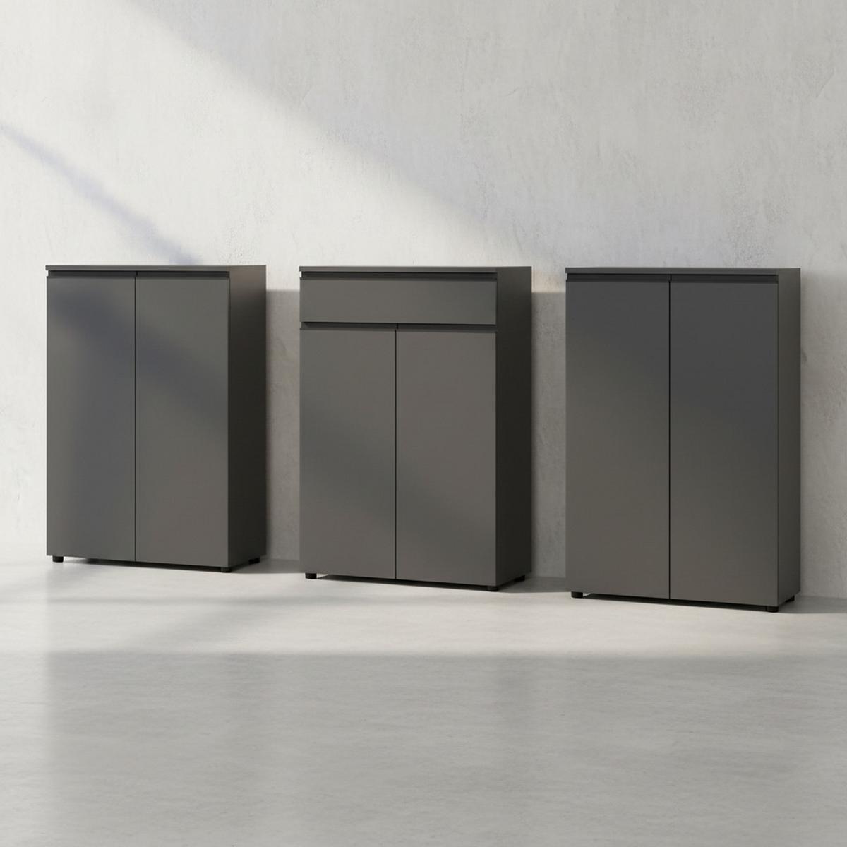 BÜRO-SET "Stuttgart" 3-teilig Soft-Close Graphit 273x120cm - Schwarz, Holzwerkstoff (273/120/40cm) - KADIMA DESIGN