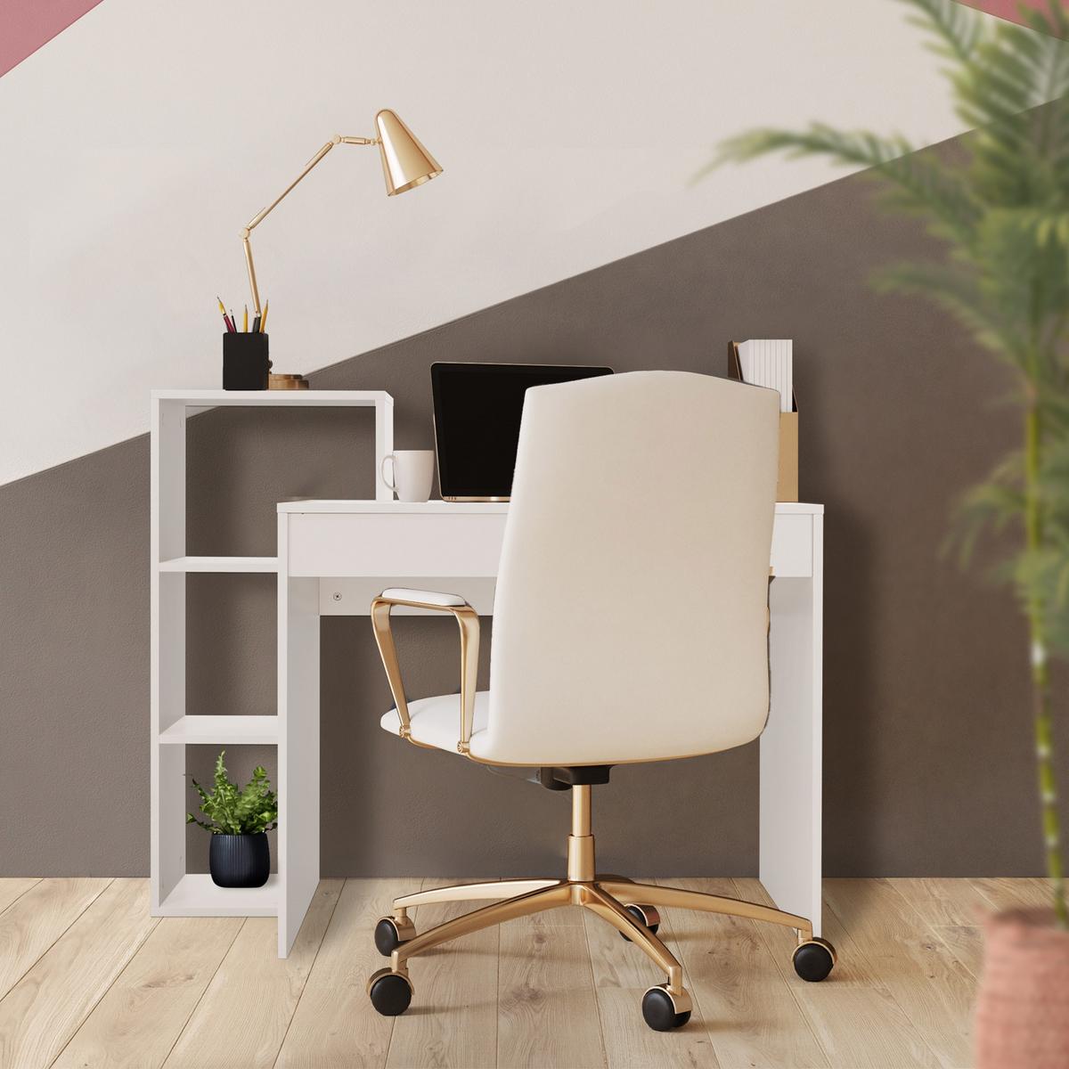 SCHREIBTISCH mit Regal 110x72x40 cm Weiß - Weiß, Holzwerkstoff (110/40/91cm) - ML-DESIGN