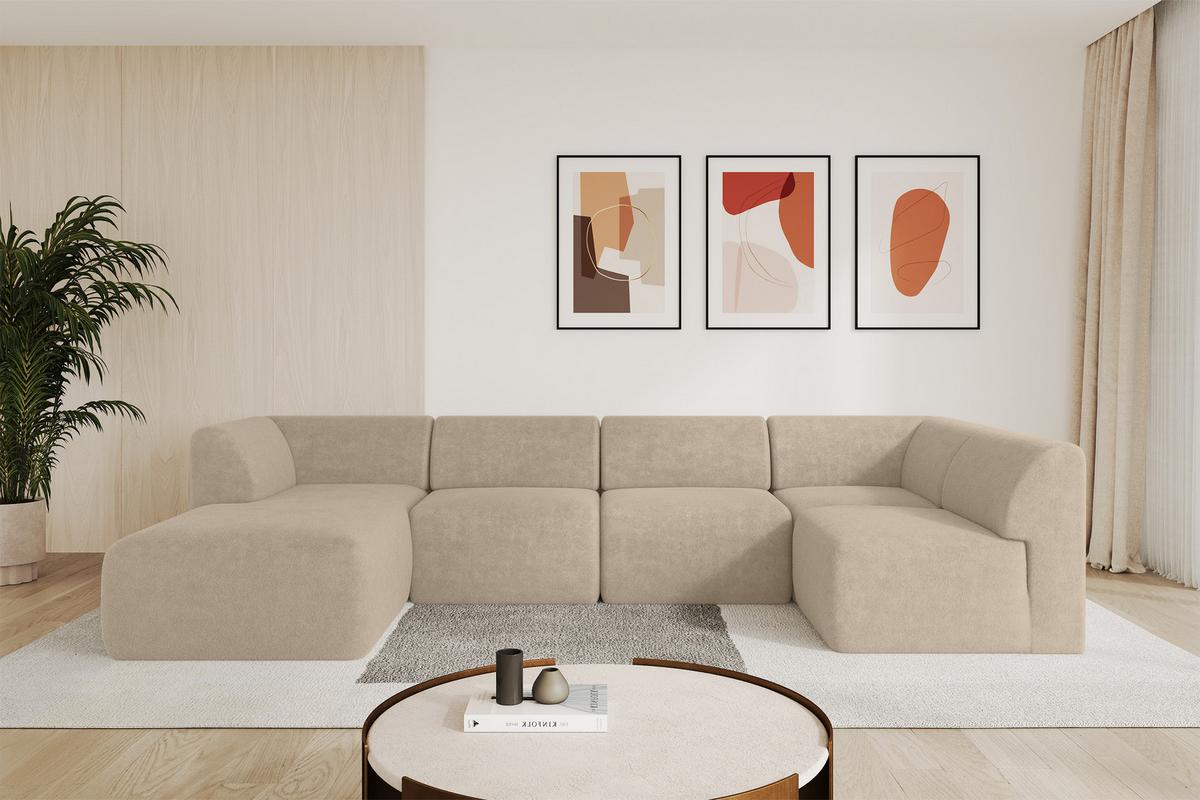 WOHNLANDSCHAFT Ottomane Links MOVO-L 345x180x78 cm Creme Tissu - Klar, Holzwerkstoff/Kunststoff (345/78/180cm) - ALTDECOR