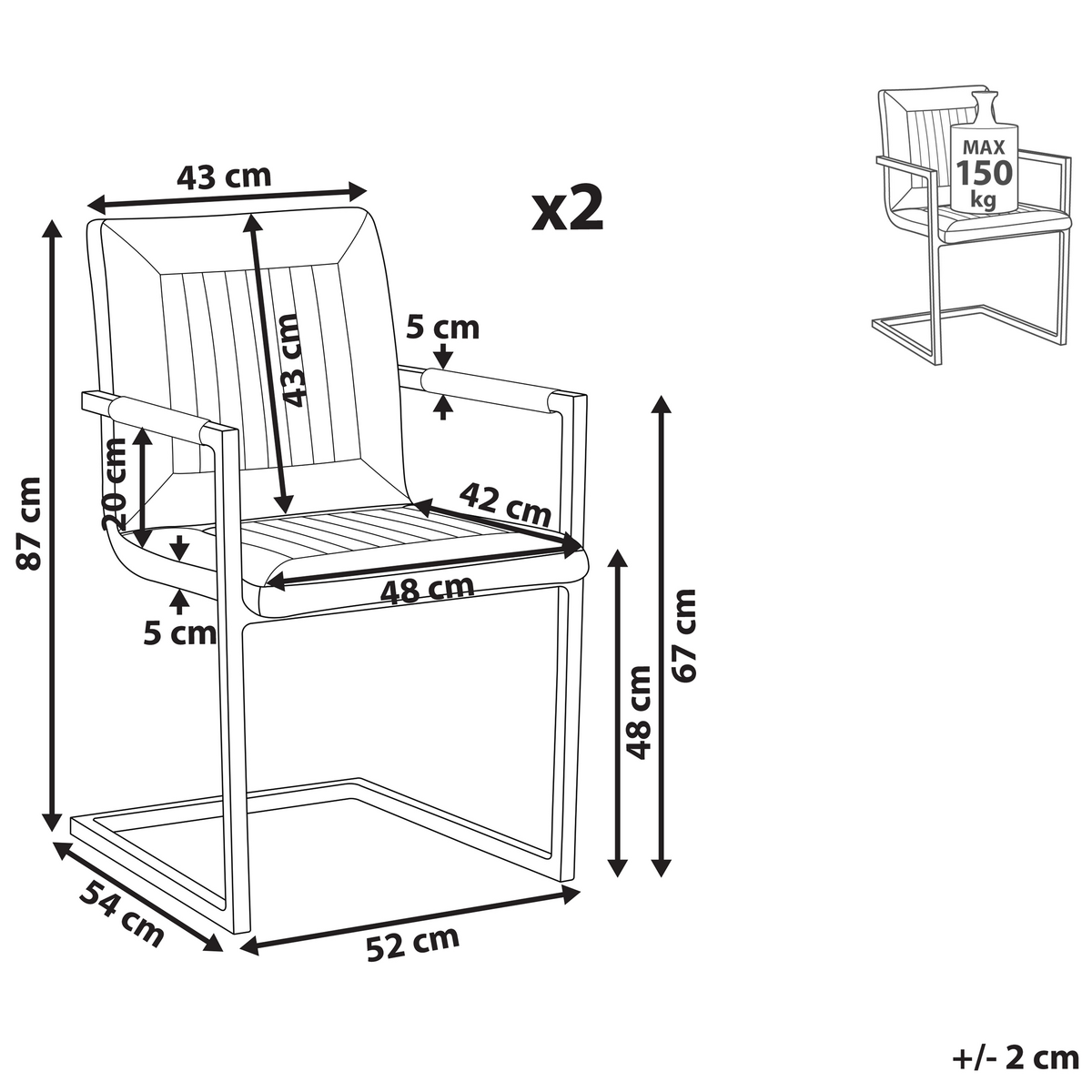 ESSZIMMERSTUHL 2er-Set Kunstleder Braun Brandol - Braun, Textil/Metall (52/87/54cm) - Beliani