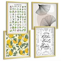 BILDER SET 4er Set - 50x50 cm & 40x60 cm Goldrahmen - Küchenkräuter-Zitronen-Malerei - Goldfarben, Kunststoff (50/50cm) - TULUP