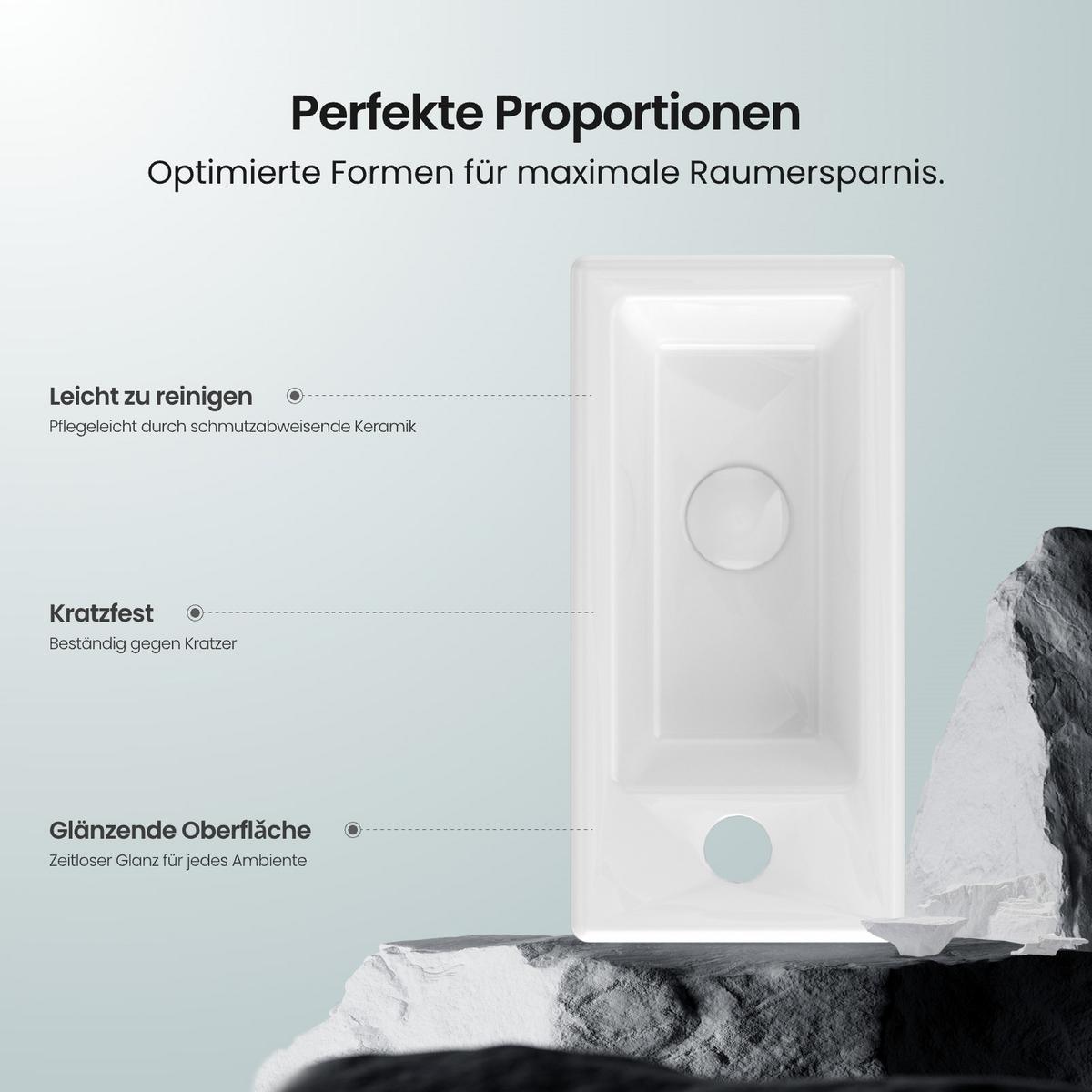 HANDWASCHBECKEN mit pflegeleichter Oberfläche Weiß 40,5 / 20,5 / 10,5 cm - Weiß Hochglanz, Keramik (40.5/10.5/20.5cm) - EMKE
