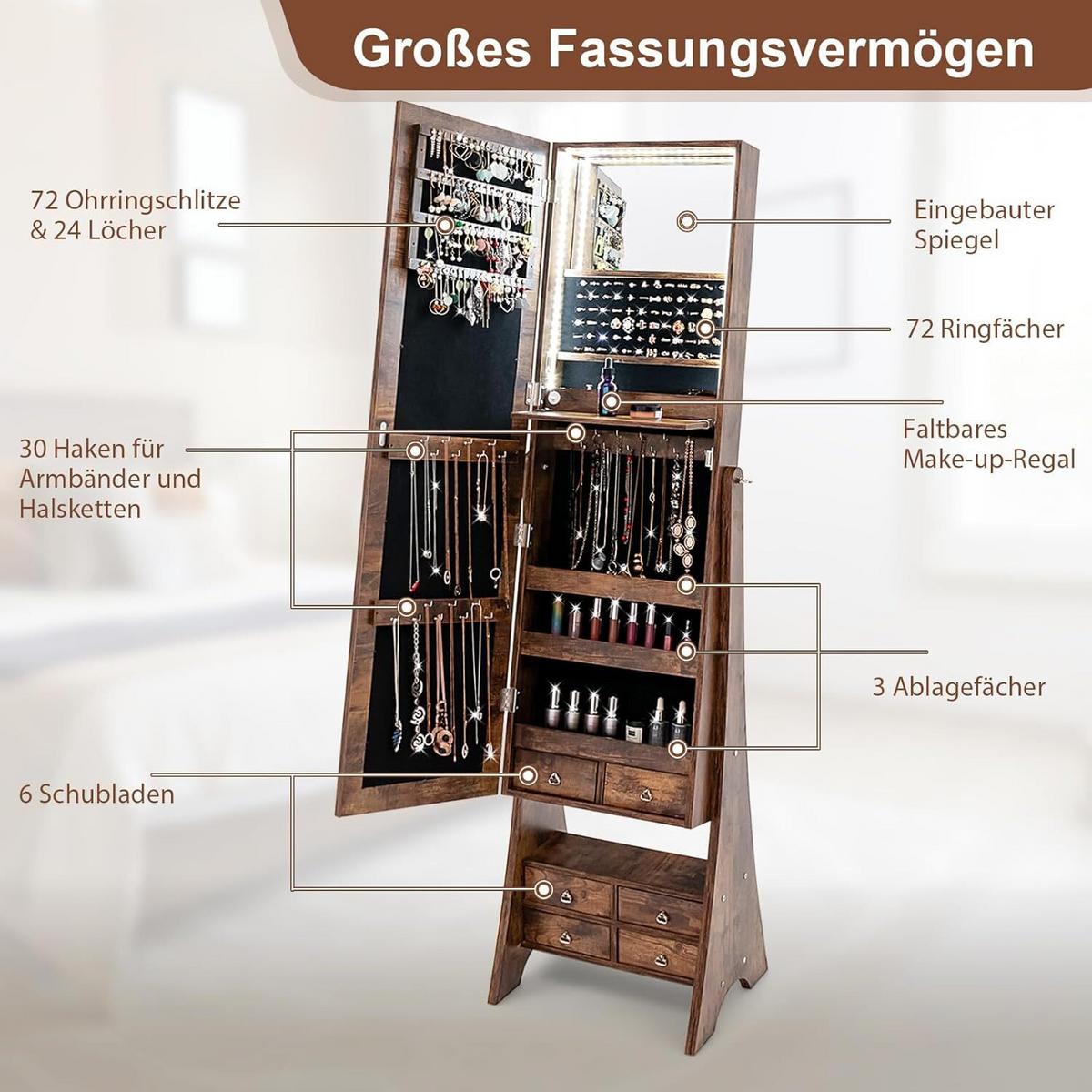 SCHMUCKSCHRANK 159cm Weiß - Weiß, Holz (41/159/36cm) - COSTWAY