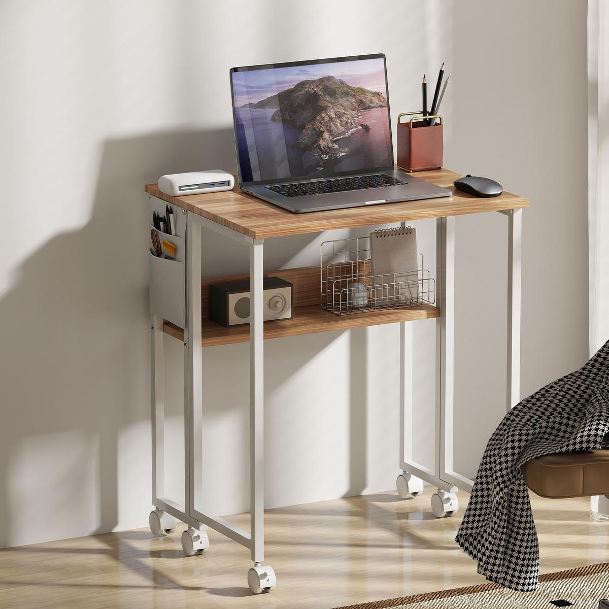 KLAPPBARER-SCHREIBTISCH MDF Stahl Naturholz - Naturfarben, Metall (63/50/75cm) - HOMCOM