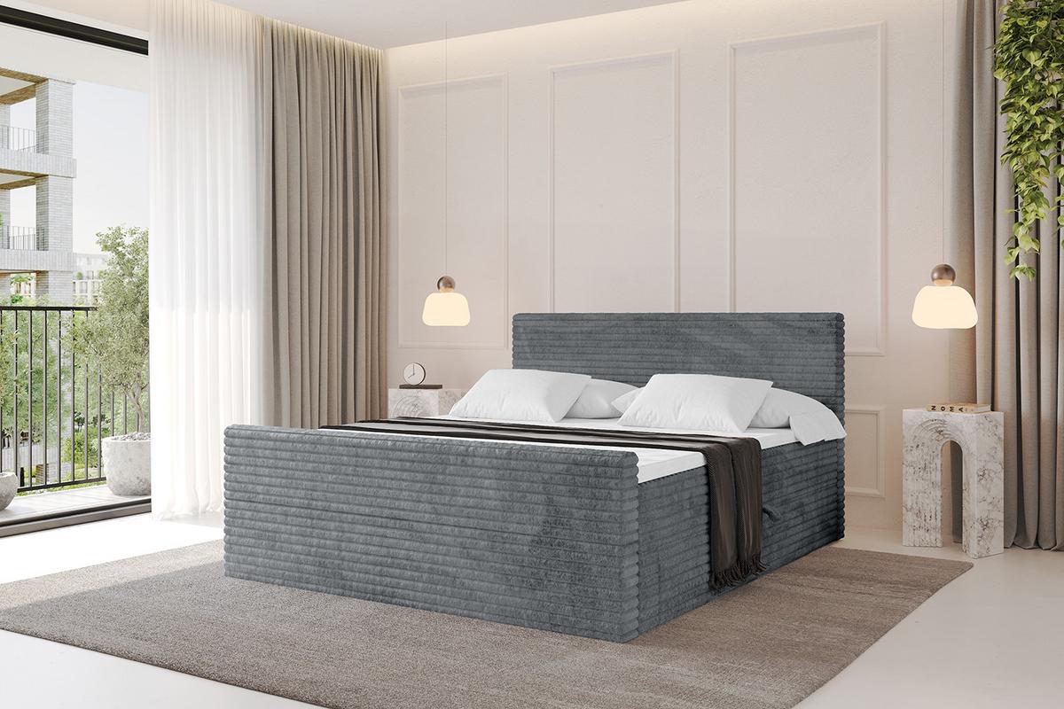 BOXBETT mit Matratze H3 und Lattenrost - TOLO-Z-v1 - 140x200 Cord - Dunkelgrau - Dunkelgrau, Holzwerkstoff (140/200cm)