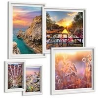 BILDER SET 5er Set - 50x50 cm & 20x30 cm & 40x60 cm Weißer Rahmen - Sonnenuntergänge am Meer - Weiß, Kunststoff (40/60cm) - TULUP