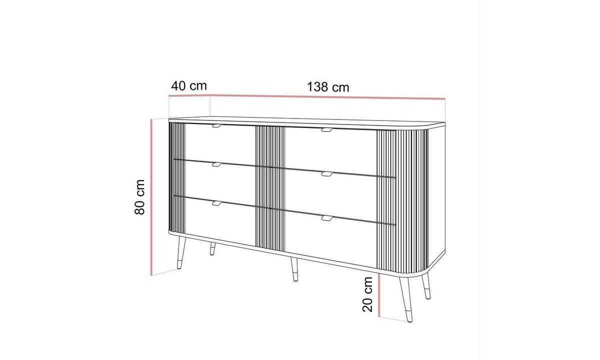 KOMMODE YVETTE 138/40/80 cm Kaschmir 6 Schubladen - Kaschmir/Goldfarben, Holzwerkstoff/Metall (138/80/40cm) - Lookway