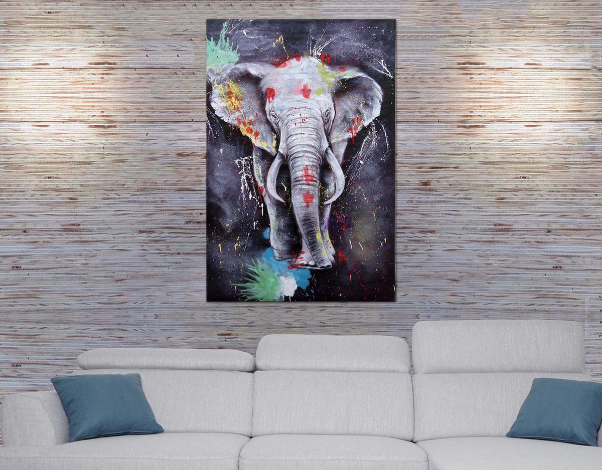 ÖLGEMÄLDE ELEFANT HANDGEMALT Mehrfarbig - Multicolor, Textil (100/150cm) - MCW