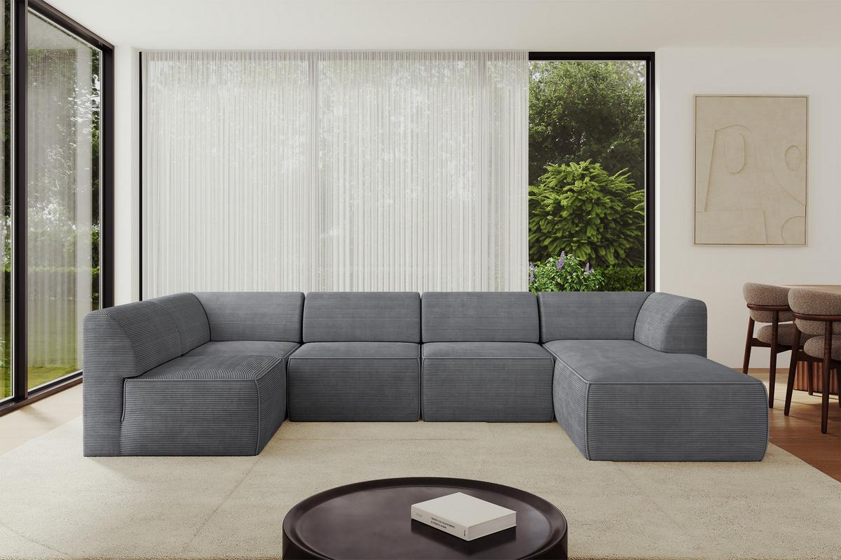 WOHNLANDSCHAFT Ottomane Rechts MOVO-L 345x180x78 cm Dunkelgrau Cord - Dunkelgrau, Holzwerkstoff/Kunststoff (180/78/345cm) - ALTDECOR